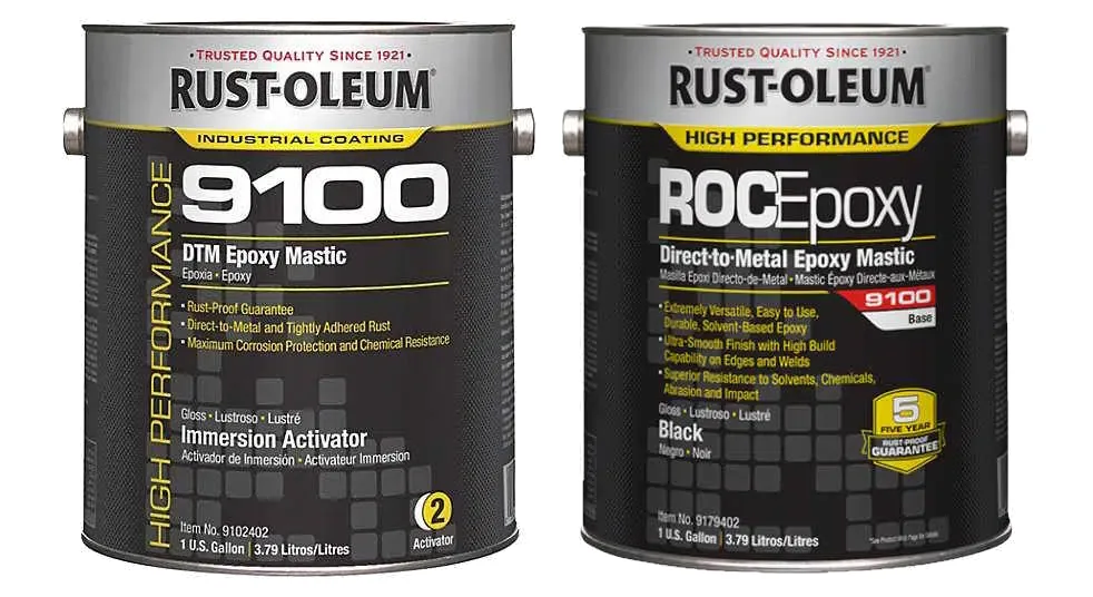 Rust-Oleum 9100 DTM Epoxy Mastic base and immersion activator tins