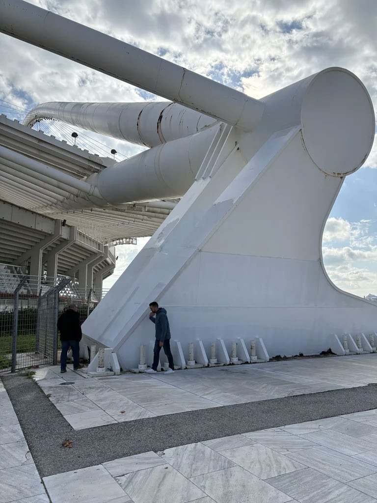 Heavy corrosion at a steel base plate on the Athens Olympic Stadium structure