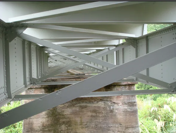 Coated steel bracing and girders beneath the Hapuawhenua Viaduct deck